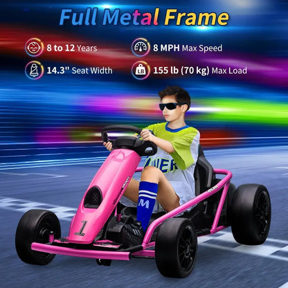 24V Kids Drift Go Kart | Dual 300W Motors | 8.1 MPH | Kids Rider (Age: 3 -12Y)