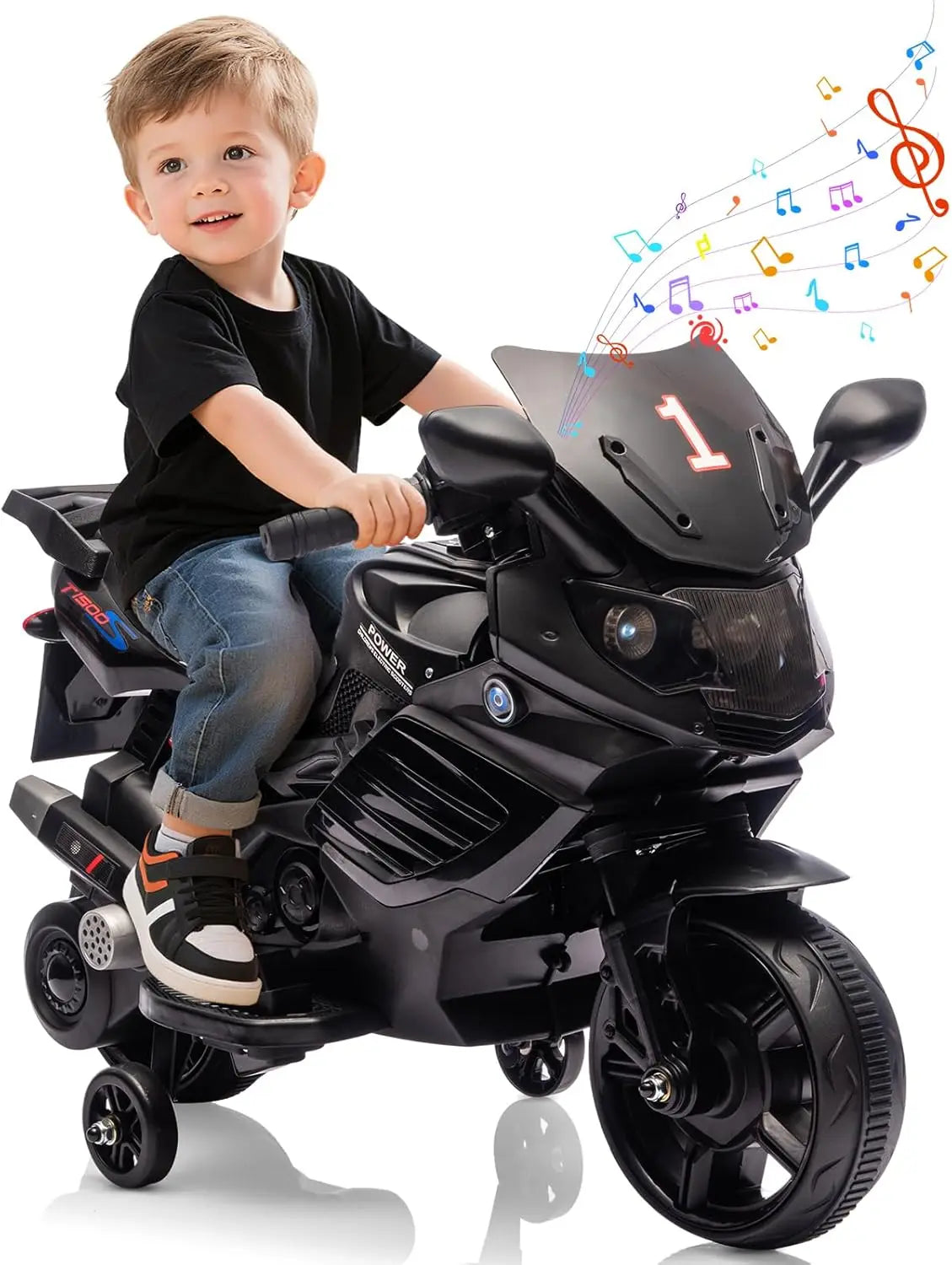 6V Ride-On Motorcycle for Toddlers w/ Training Wheels & Lights(3-6Y)