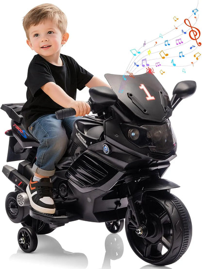 6V Ride-On Motorcycle for Toddlers w/ Training Wheels & Lights(3-6Y)
