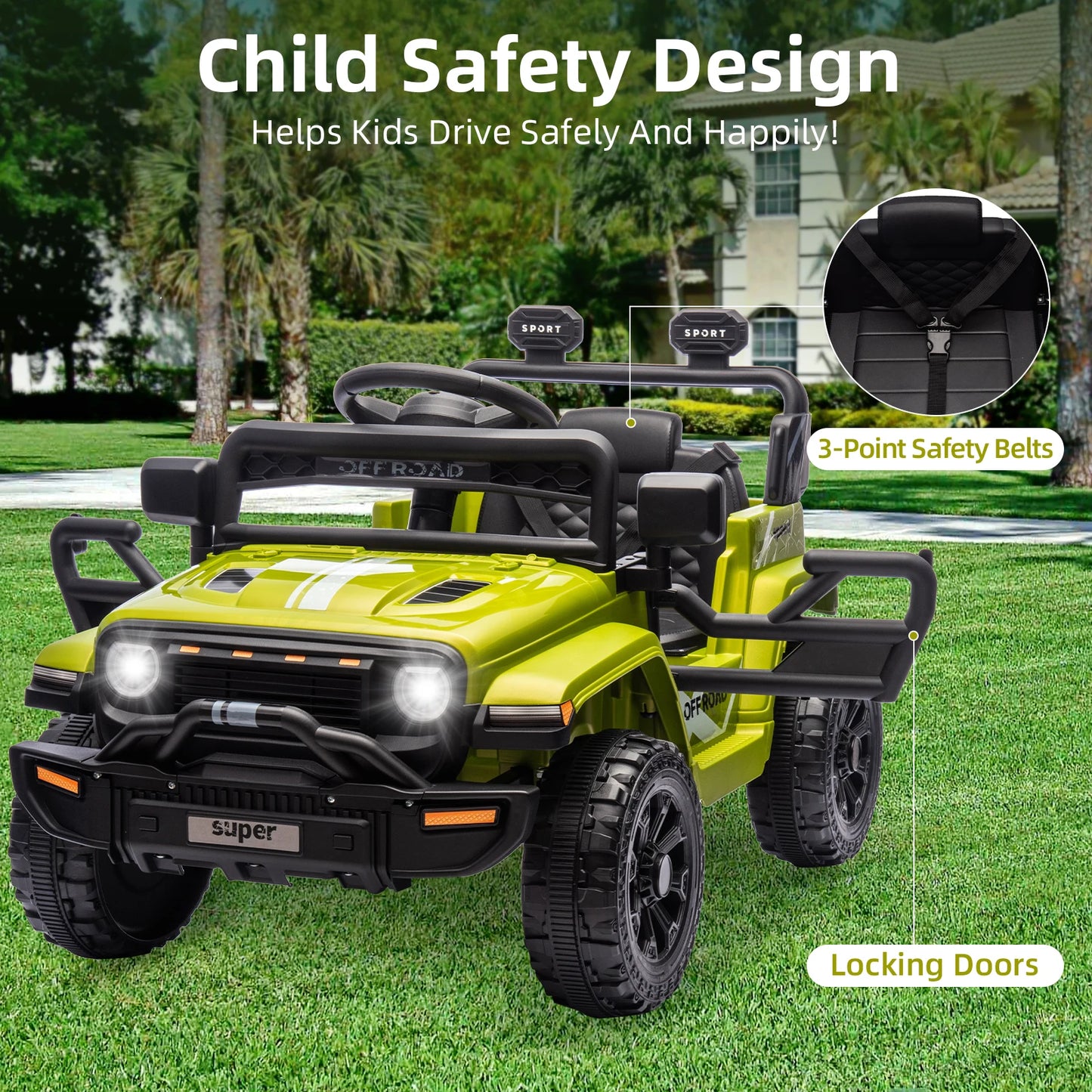 12V Kids Ride-On Truck w/ Remote Control, Suspension & LED Lights (Ages: 3 to 8 Yrs)