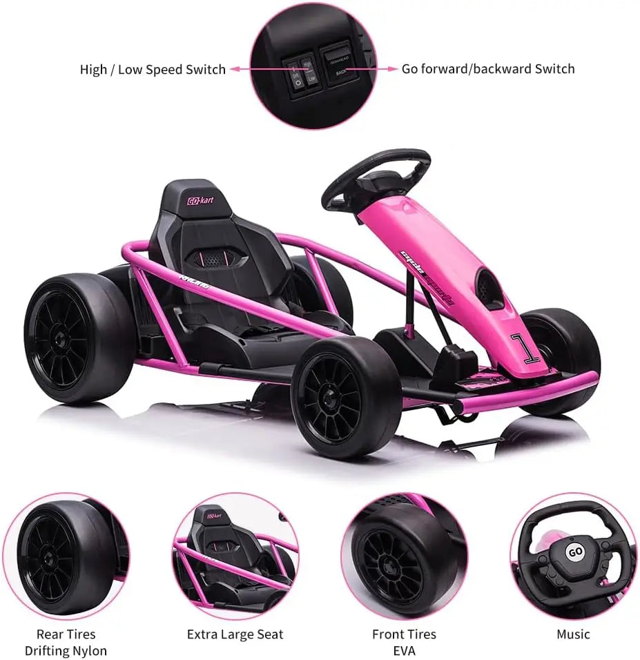 24V Kids Drift Go Kart | Dual 300W Motors | 8.1 MPH | Kids Rider (Age: 3 -12Y)