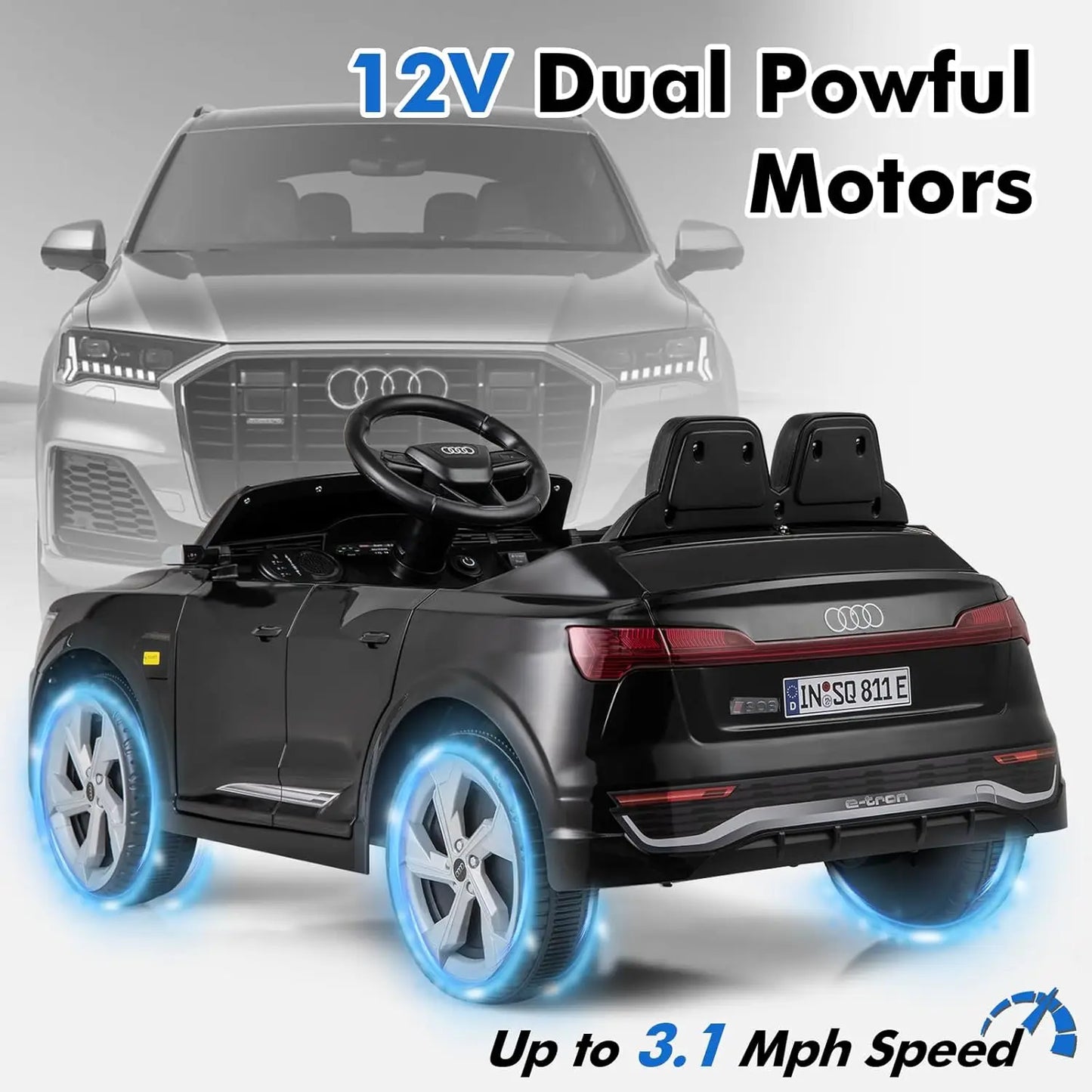 Licensed Audi SQ8 Ride on Car, Battery Powered Electric Vehicle for with Remote Control, Adjustable Music, LED Lights, Suspension