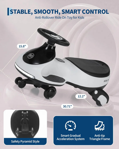12V 2-in-1 Electric Wiggle Car for Ages 2–6 | Flashing Wheels | 2 In 1 Ride On Swing Car With Pedal For Toddlers
