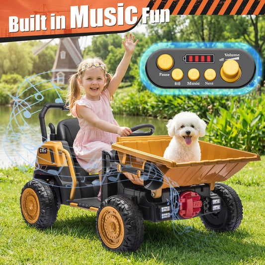 24V Kids Ride-On Dump Truck w/ Remote, Metal Frame , Dump Bed & Shovel (Age: 3 to 9Y)