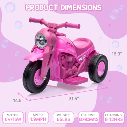 6V Ride-On Bubble Motorcycle for Toddlers & Kids | 3-Wheel Electric Bike | Kids Rider