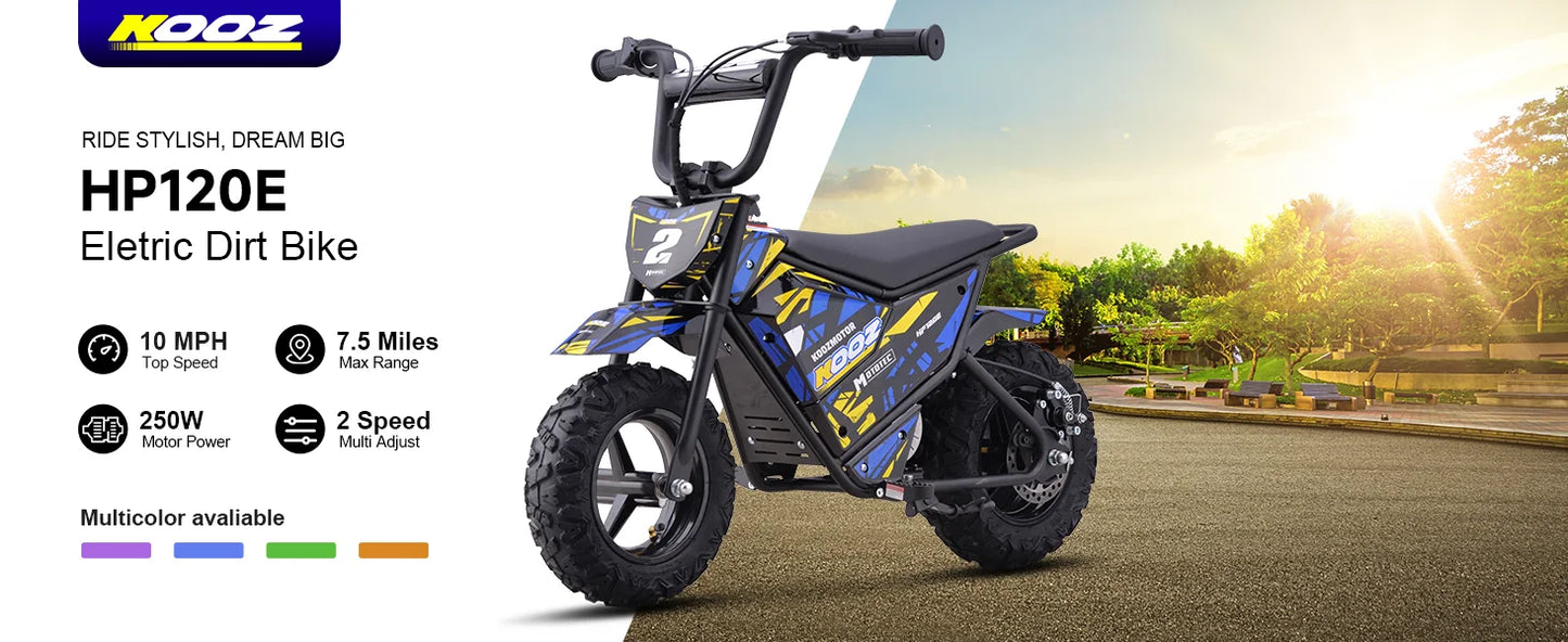 KOOZ HP120E 24V 250W Kids Electric Dirt Bike | Max Speed - 10 MPH & 7.5 Miles Range(Age: 5+)