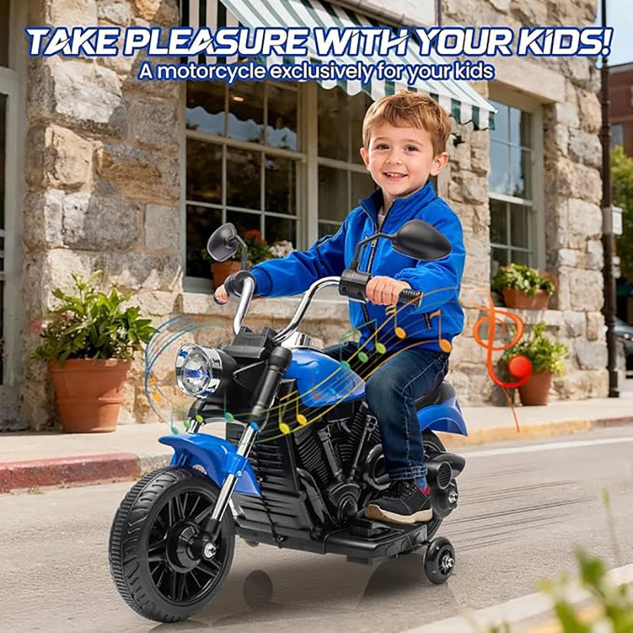 12V Kids Motorcycle | 3-Wheel Ride on Motorcycle w/Detachable Training Wheels