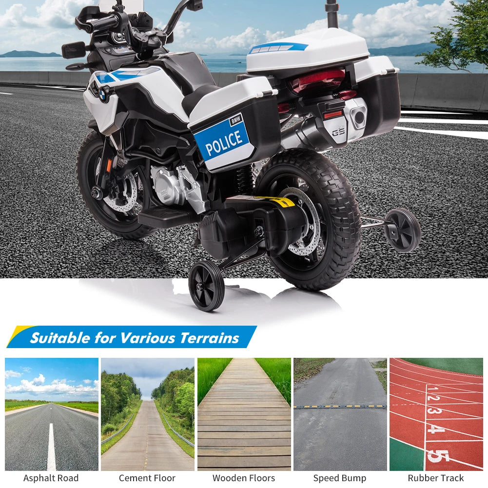 12V Kids Ride on Police Motorbike | Electric Cops Motorcycle with Training Wheels & Siren