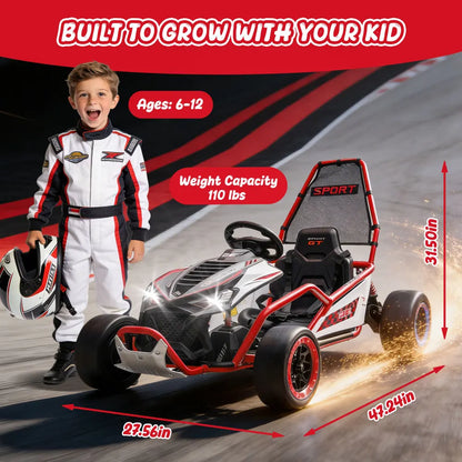 24V Crazy Drift Go Kart | 400W Powerful Ride-On | 5–7.5 MPH W/Protective Roll Cage & EVA Front Tires( Age: 5-14Y)
