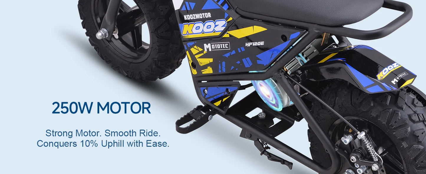 KOOZ HP120E 24V 250W Kids Electric Dirt Bike | Max Speed - 10 MPH & 7.5 Miles Range(Age: 5+)