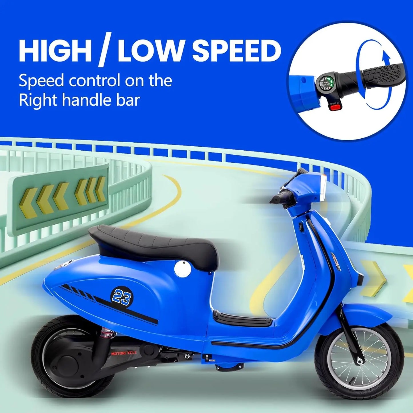 24V Kids Electric Motorcycle/Scooter w/ Seat & LED | Kids Rider (Age: 5-14Y)