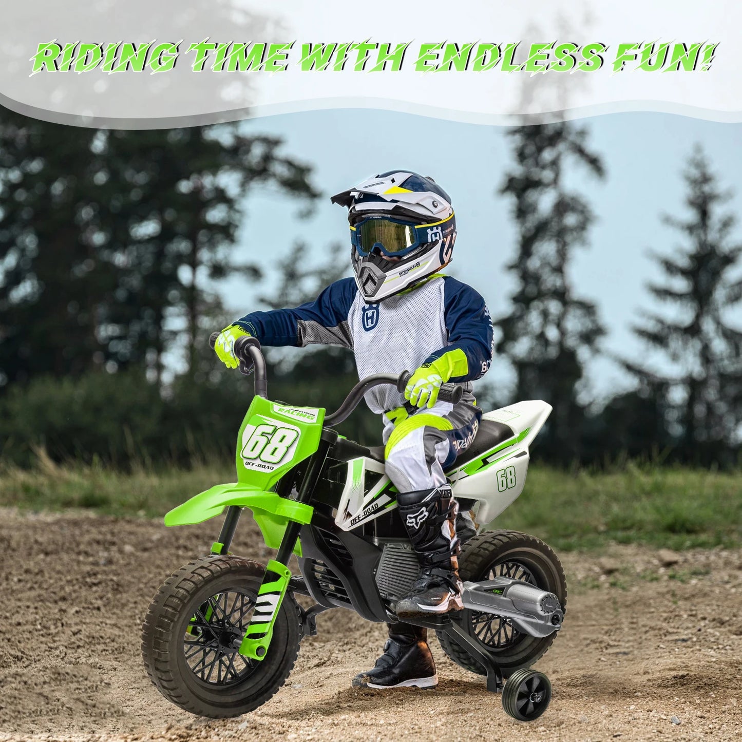 12V Kids Electric Dirt Bike w/ Training Wheels & Music | Safe Ride-on Motorcycle for Children(Age: 3 to 6Y)