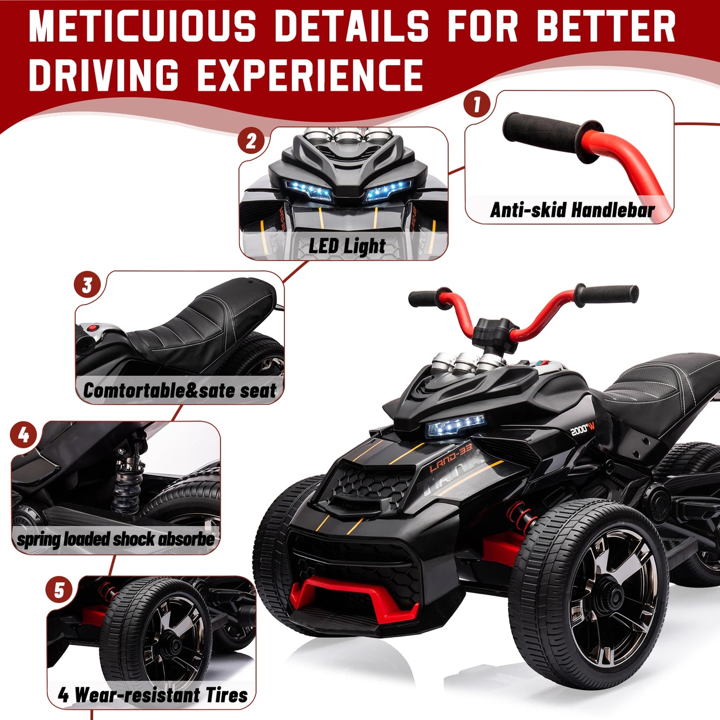 12V Kids ride-On 3-Wheel ATV Motorcycle w/ Lights & Music (Age: 2 to 8Y )