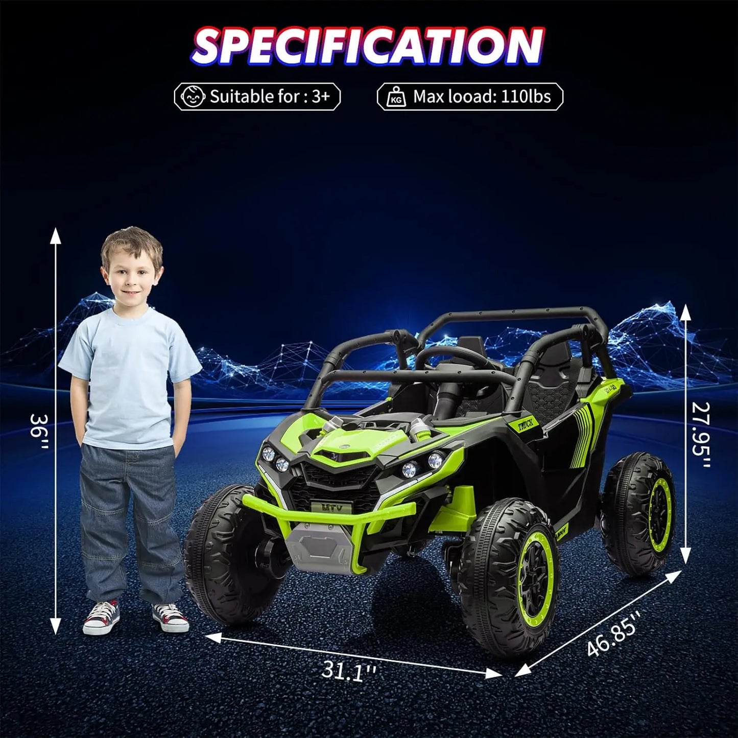 24V 4WD 2-Seater Kids Ride-On UTV W/ Parent Remote Control(Age: 3 to 10Y)