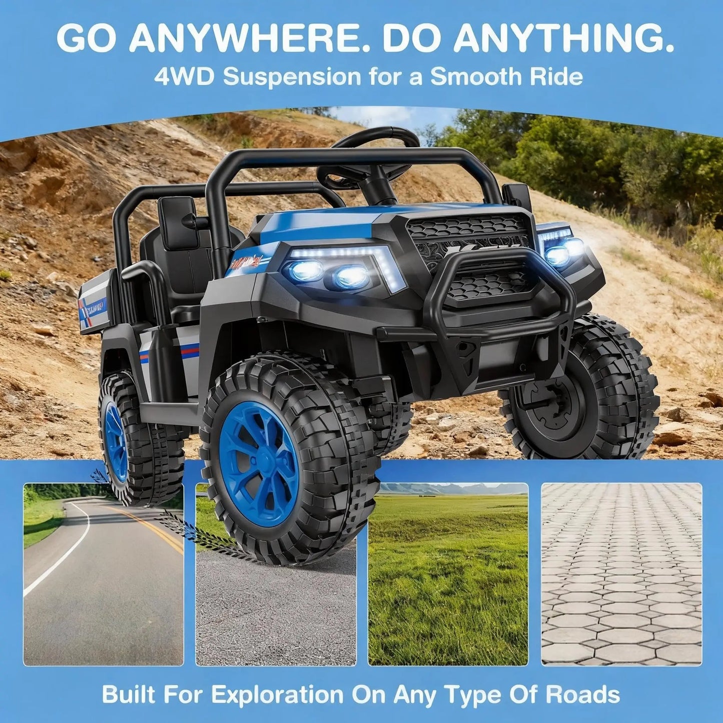 24V 4-Wheel Drive 2-Seater Kids UTV with Remote(Robust Metal Body) | Kids Rider (Age- 3 to 10 Years Kids)