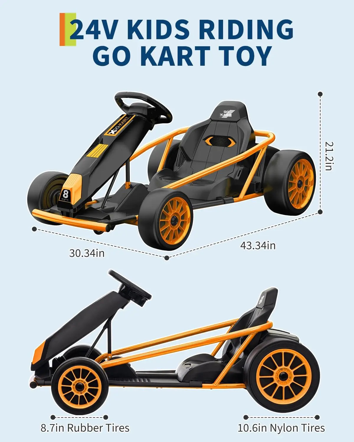 24V Kids Drift Go Kart 2x300W High-Speed 8.5 MPH | High Speed Drifting Car with Full Metal Body(Age: 5-12 Years)