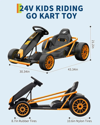 24V Kids Drift Go Kart 2x300W High-Speed 8.5 MPH | High Speed Drifting Car with Full Metal Body(Age: 5-12 Years)