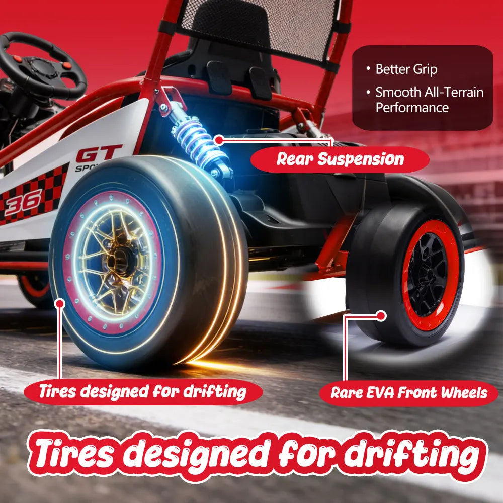 24V Crazy Drift Go Kart | 400W Powerful Ride-On | 5–7.5 MPH W/Protective Roll Cage & EVA Front Tires( Age: 5-14Y)