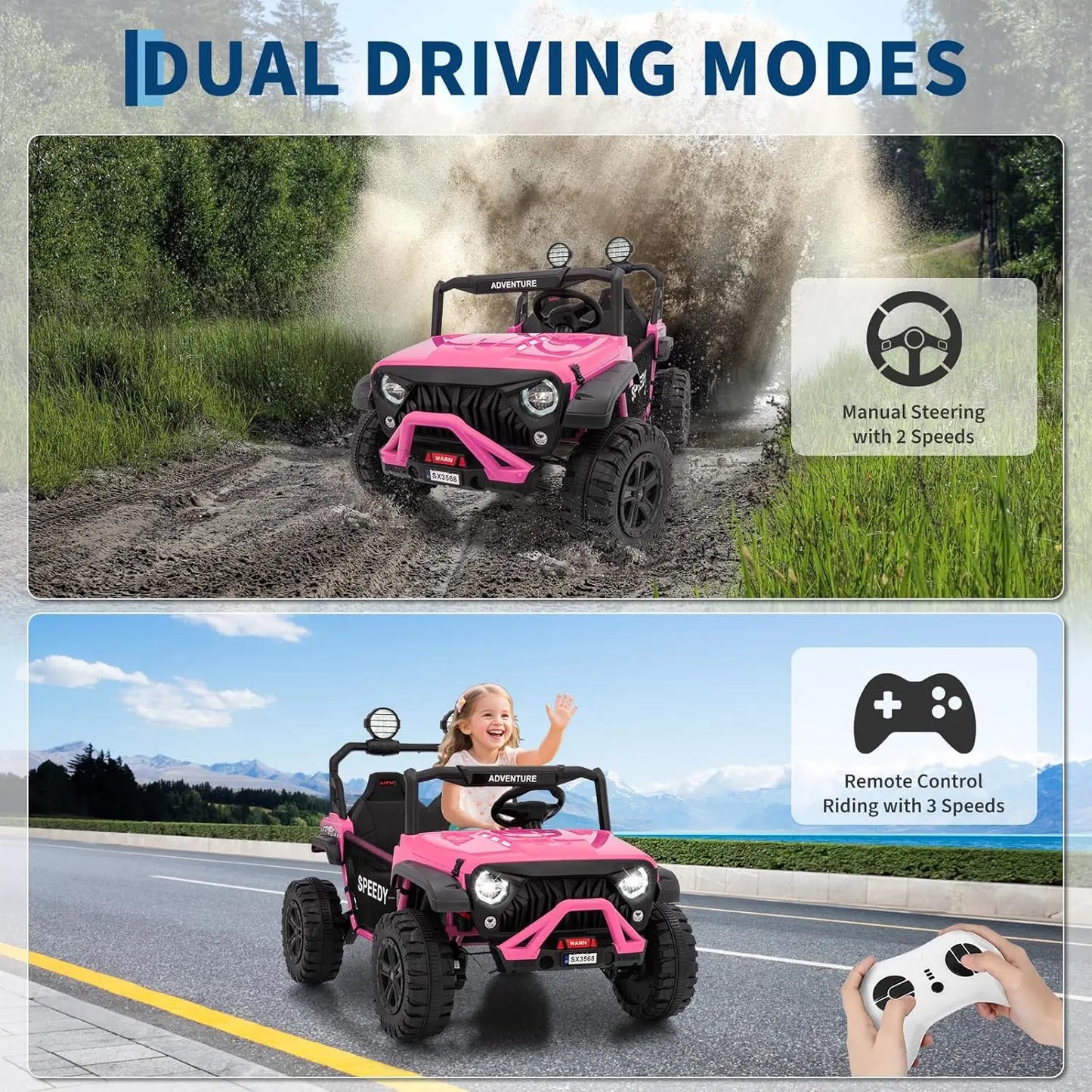 24V 2-Seater Kids Ride-On Truck w/ Remote & Bluetooth | (Age: 3 to 8 Yeras)