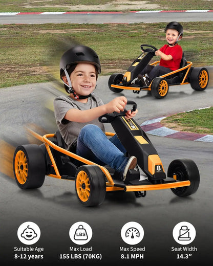 24V Kids Drift Go Kart 2x300W High-Speed 8.5 MPH | High Speed Drifting Car with Full Metal Body(Age: 5-12 Years)