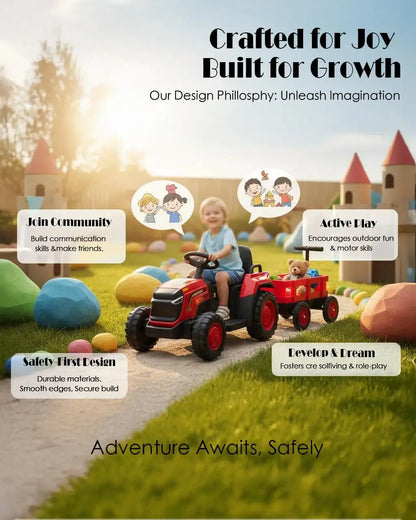12V Kids Ride-On Tractor with Trailer (Ages 3–8) | Toddlers Ride on Tractor with Detachable Trailer