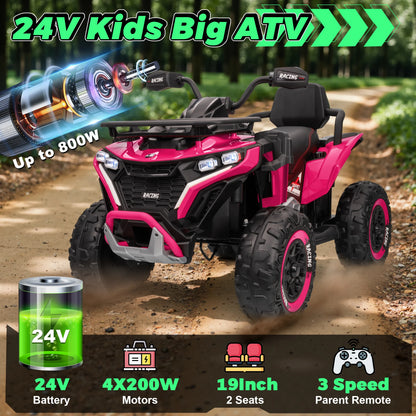 24V XL 2-Seater Kids ATV | 800W Motors & 19" EVA Tires | Quad Bike for kids | Kids Rider