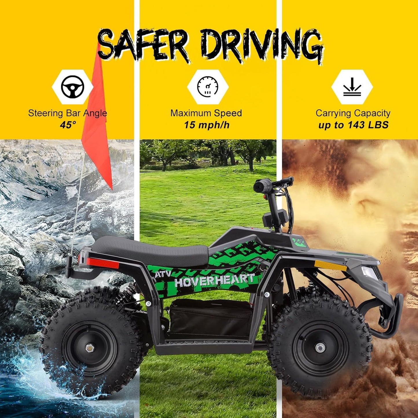 36V Electric ATV Dirt Quad Bike with 500W Motor, Long Range Drive | 4-Wheel Drive with Parent Speed Control