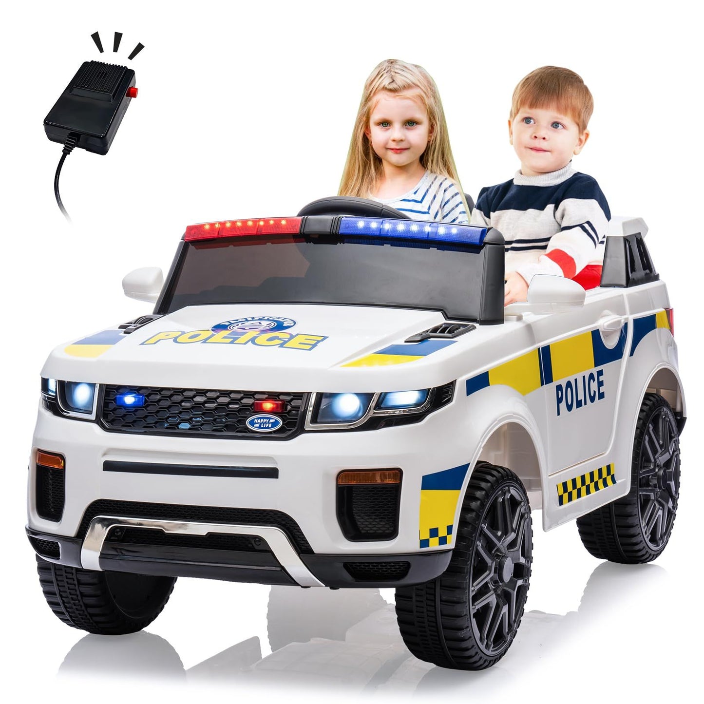 GAOMON 12V Kids Police Ride-On Truck w/ Remote, Lights & Music | 1-Seater