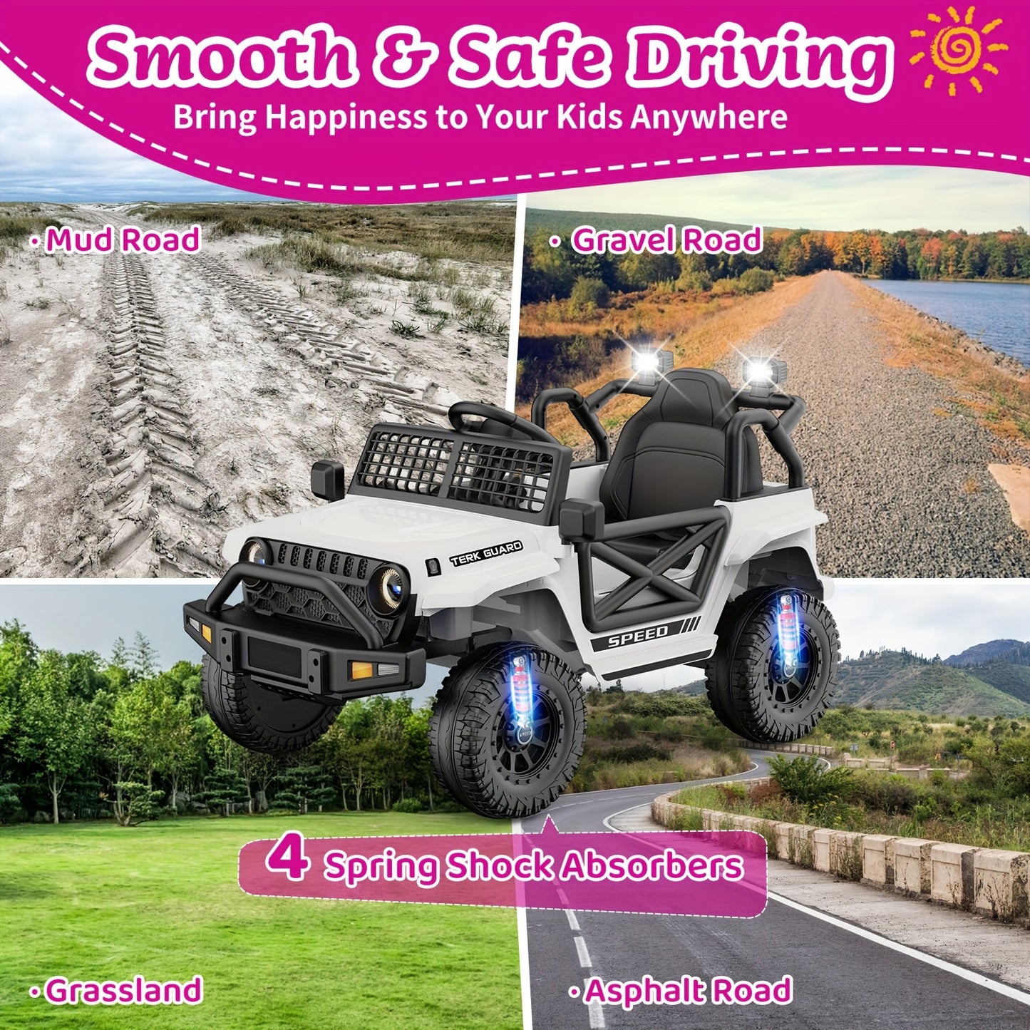 Lil Drivers 12V Kids Ride-On Jeep w/ Music, Suspension & Remote | 1-Seater