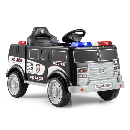 COSTWAY 12V Kids Police Ride-On Truck w/ Siren, Music & Storage | 1-Seater