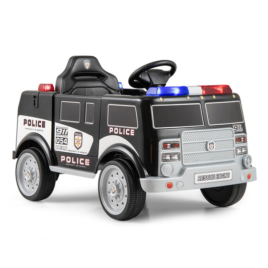 COSTWAY 12V Kids Police Ride-On Truck w/ Siren, Music & Storage | 1-Seater