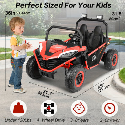 Kids Electric UTV - 4WD Electric UTV for Kids - 24V with Parent Remote Control, Safety Belts, Bright LED Lights, All-Terrain Tires, Parent Control Lock - Red/Blue Off-Road Vehicle for Boys & Girls Ages 3+
