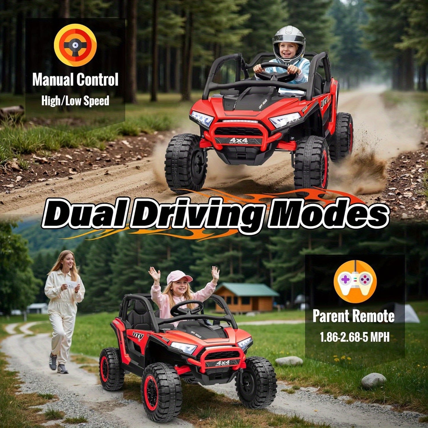 24V XL Kids Electric UTV Children Ride - 2 Seater Off-Road Ride-On W/ Parent Remote Control, 4WD & LED Lights - Extra Large Seat for Ages 3-10