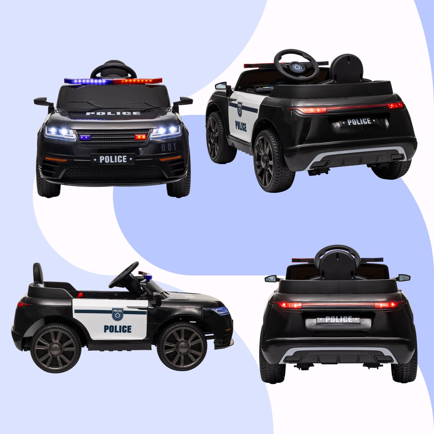 QABA 12V Kids Police Ride-On Car w/ Remote, Siren & Music | 1-Seater