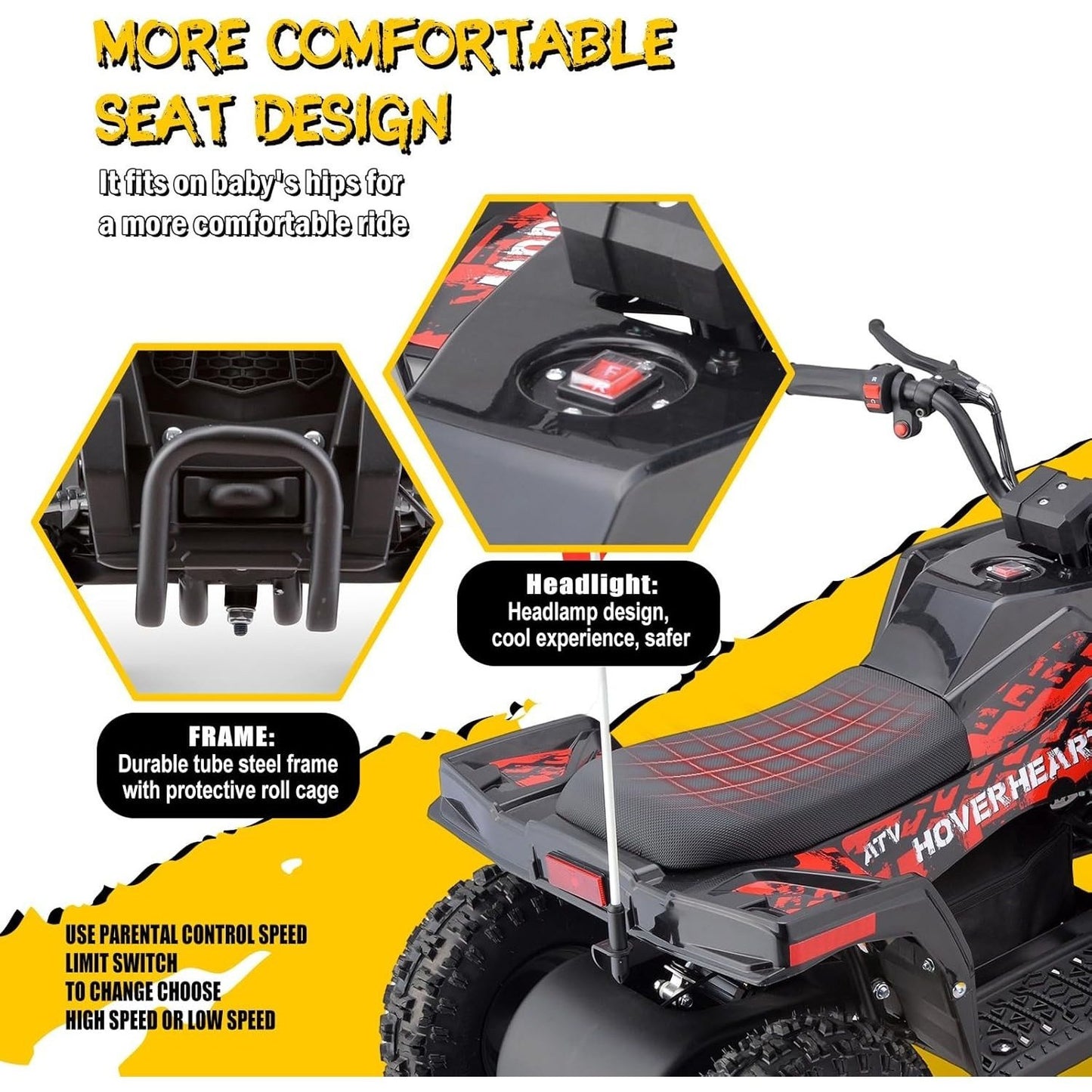 36V Electric ATV Dirt Quad Bike with 500W Motor, Long Range Drive | 4-Wheel Drive with Parent Speed Control