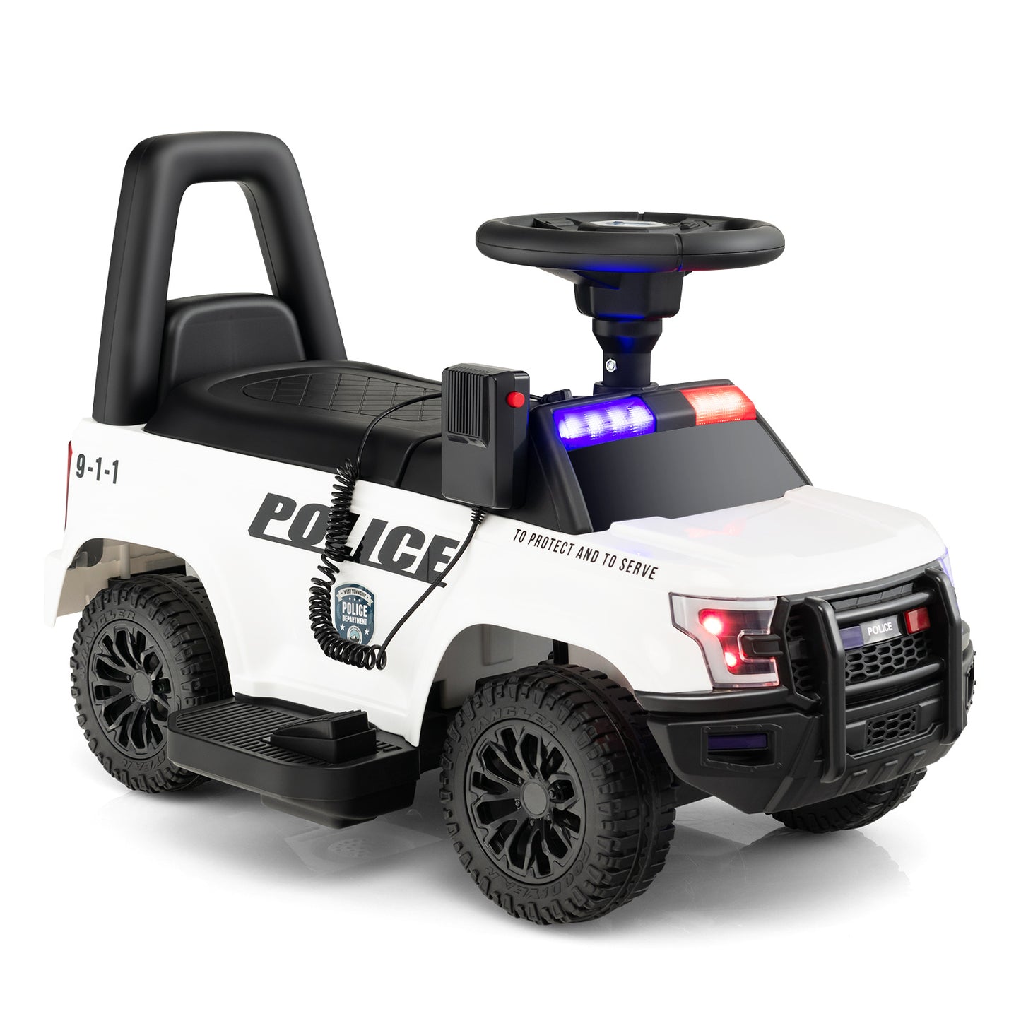 COSTWAY 6V Toddlers Police Ride-On Car( for Small Kids) - w/ Megaphone & Remote | 1-Seater