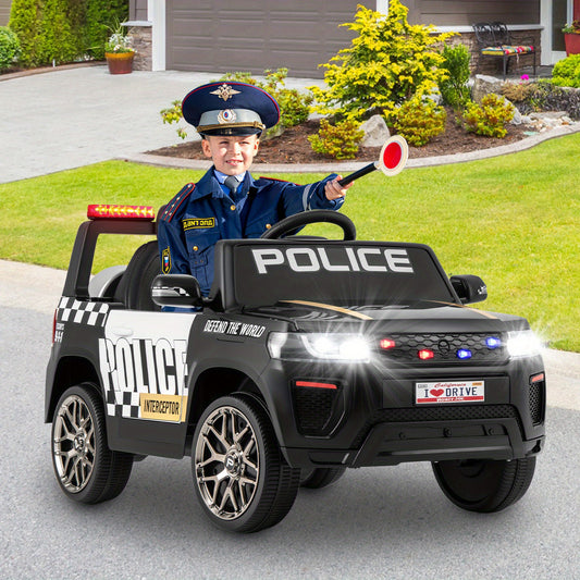 COSTWAY 12V Kids Police Ride-On Car w/ Remote & Siren | 1-Seater