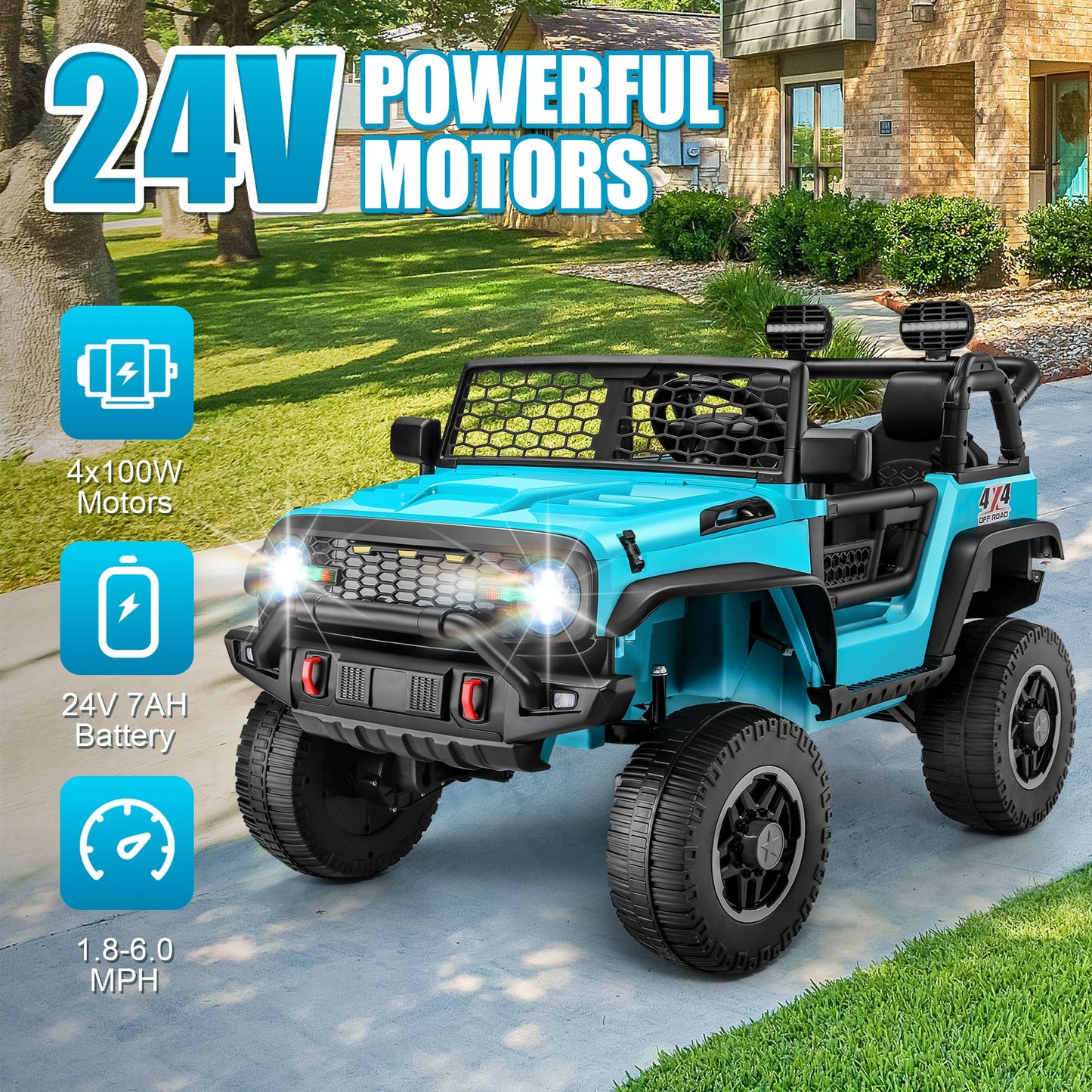 HOMDOX 24V 2-Seater Kids RC Ride-On Jeep w/ Dual Motors & Remote