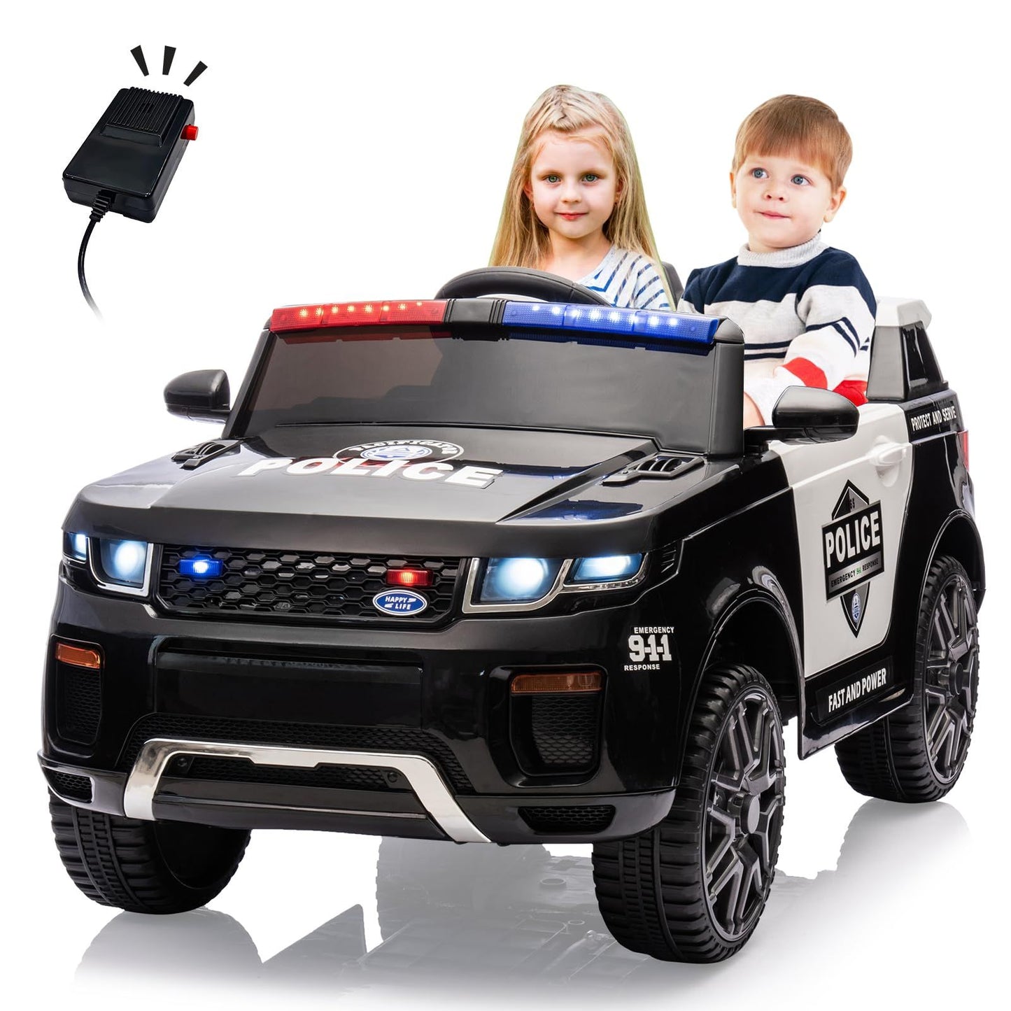 GAOMON 12V Kids Police Ride-On Truck w/ Remote, Lights & Music | 1-Seater