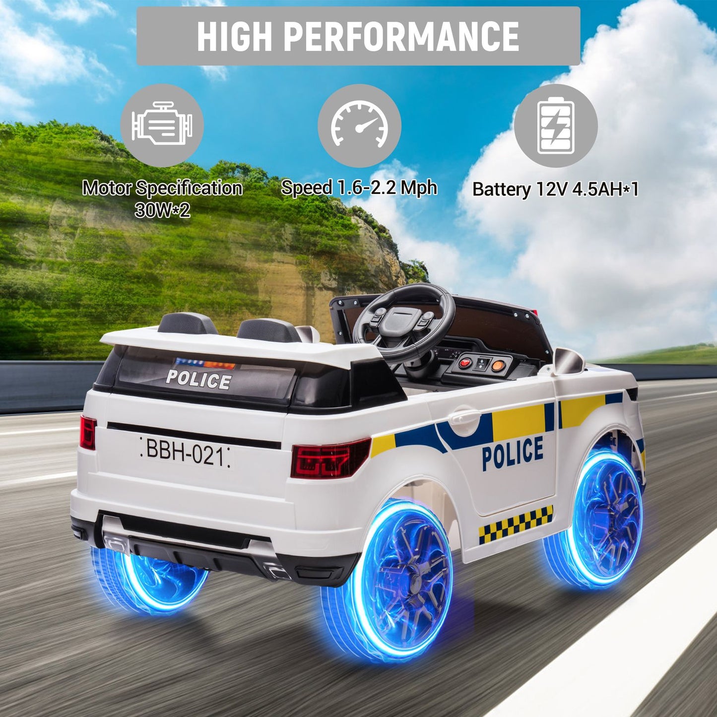 GAOMON 12V Kids Police Ride-On Truck w/ Remote, Lights & Music | 1-Seater