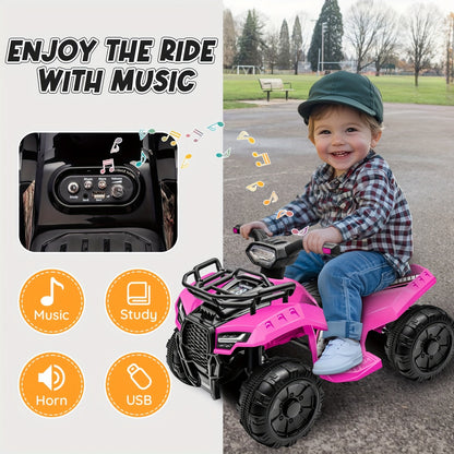 6V Kids Quad ATV w/ Push-Button Go & Treaded Tires - 4-Wheeler Quad ATV