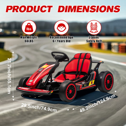 24V Electric Go Kart Drift Cart for Kids | All-Terrain Electric Ride-On Car for Boys/Girls Ages 4-14