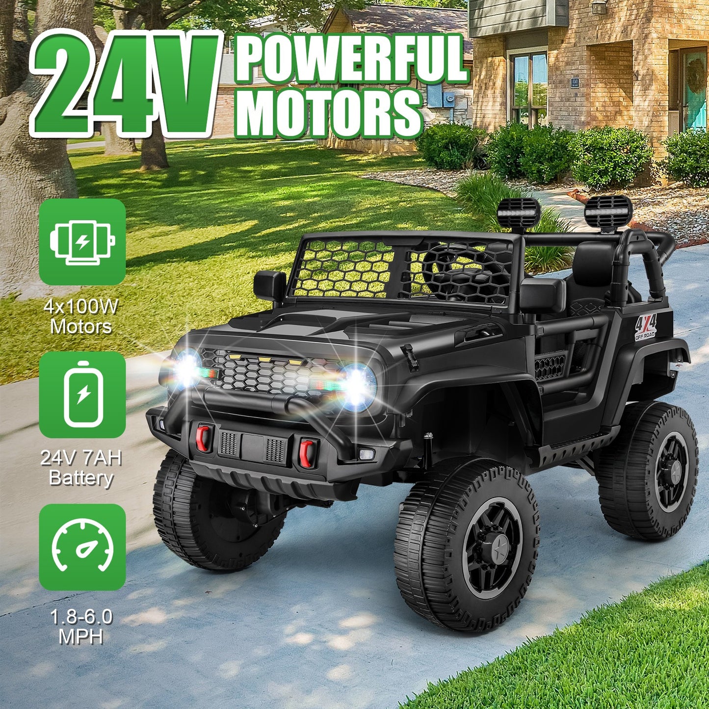 HOMDOX 24V 2-Seater Kids RC Ride-On Jeep w/ Dual Motors & Remote