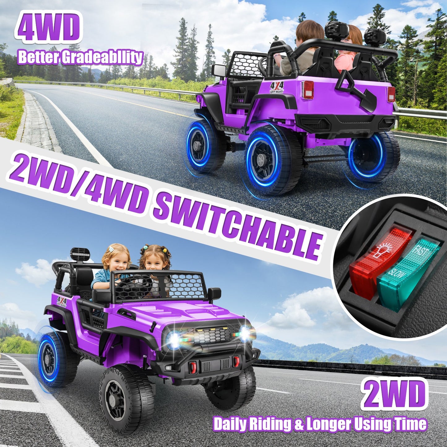 HOMDOX 24V 2-Seater Kids RC Ride-On Jeep w/ Dual Motors & Remote