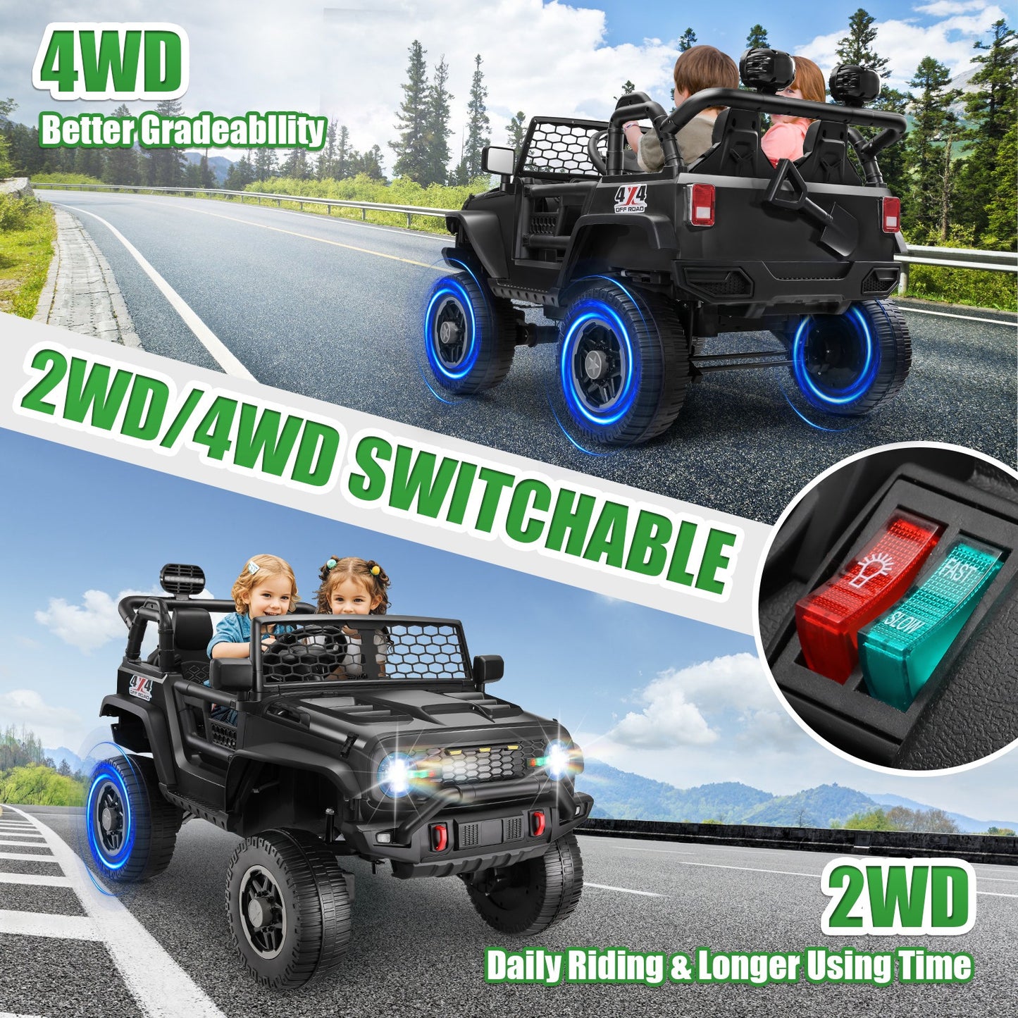 HOMDOX 24V 2-Seater Kids RC Ride-On Jeep w/ Dual Motors & Remote