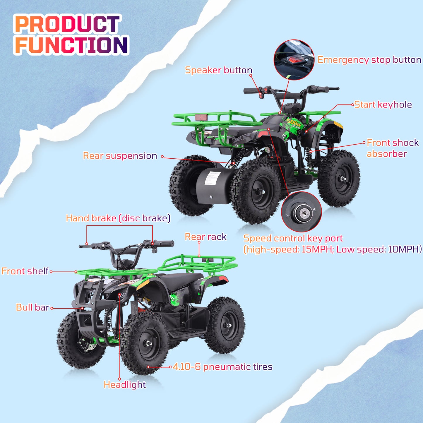 36V Electric ATV Dirt Quad for Kids | 4-Wheel Drive