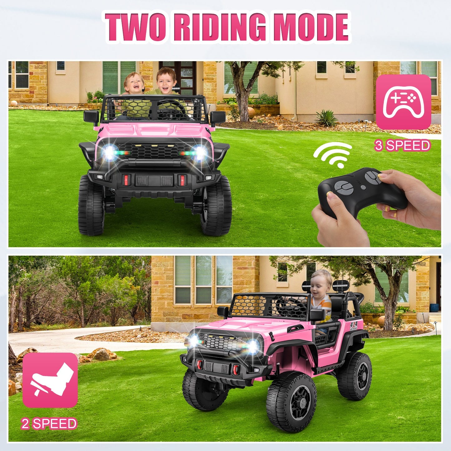 HOMDOX 24V 2-Seater Kids RC Ride-On Jeep w/ Dual Motors & Remote