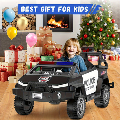 24V Kids Police Cyber Truck w/ Parent Remote, Siren & LED Lights | 2-Seater