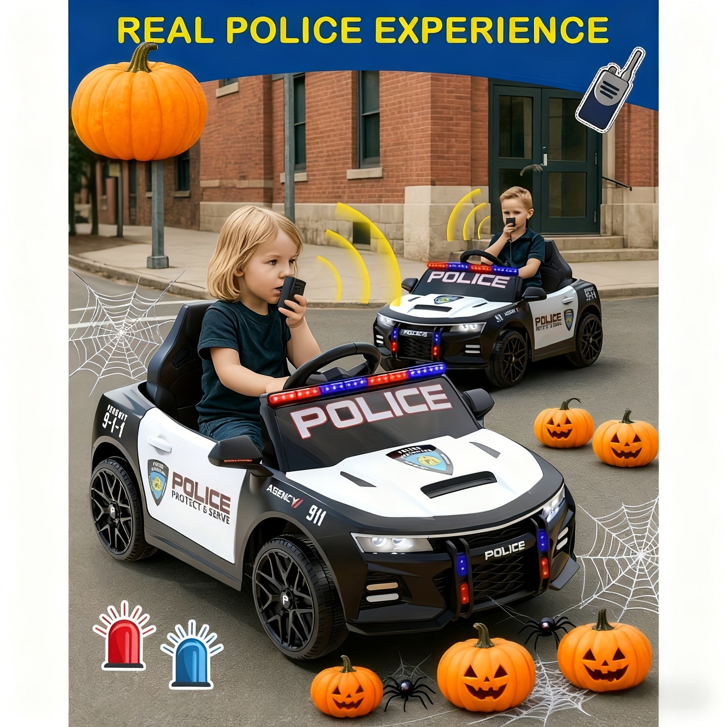 JOYSTROLL 12V Kids Police Ride-On Car w/ Remote, Siren & Music | 1-Seater