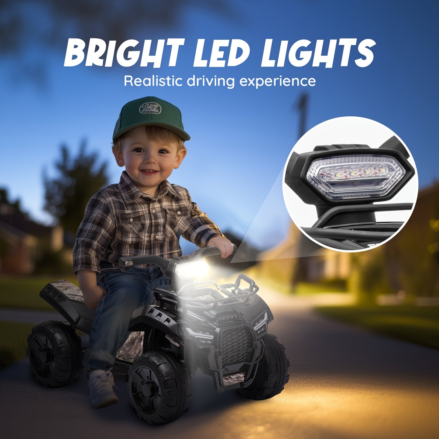 6V Kids Quad ATV w/ Push-Button Go & Treaded Tires - 4-Wheeler Quad ATV